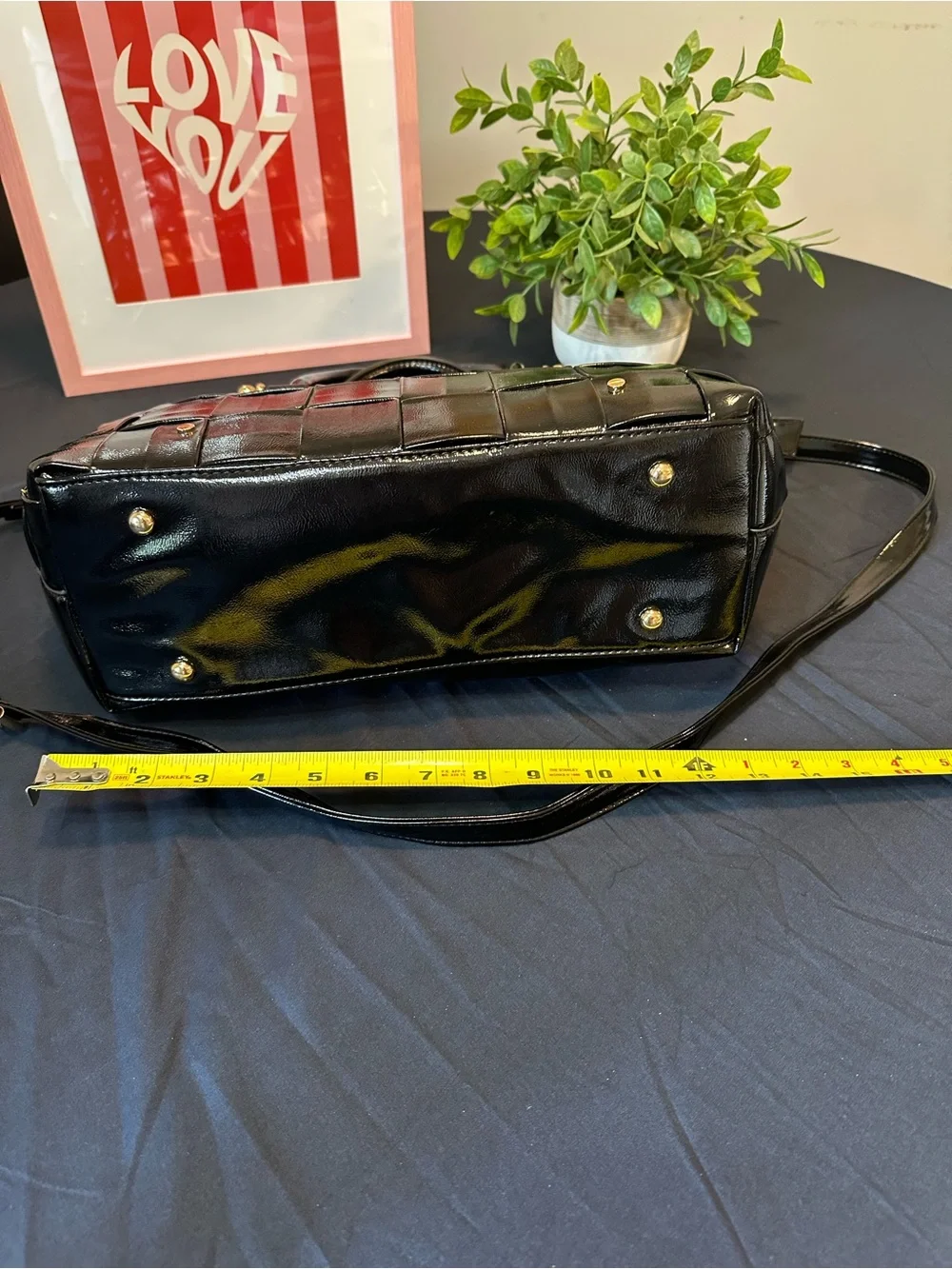 CATO Black Woven Satchel with Gold Accents and Crossbody Strap